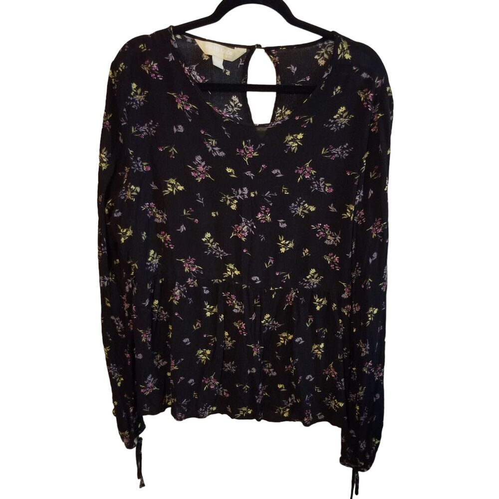 Roebuck & Co. Womens Sz XL Black Floral Long Sleeve Blouse